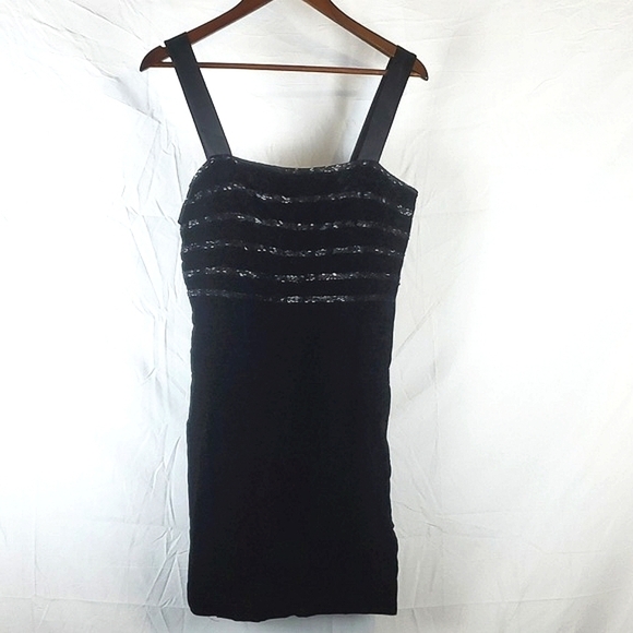 Vintage 90s Niteline Della Roufogali Black‎ Velvet Beaded Mini Dress - Picture 1 of 12